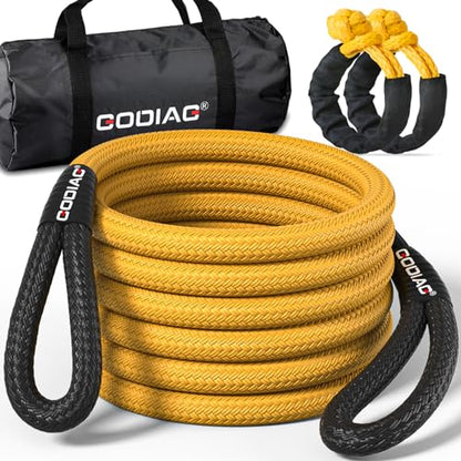 1" x20ft Kinetic Recovery Rope 33K lbs with 2 Soft Shackles Yellow (Yellow / 1"×20ft + 2 Soft Shackles)
