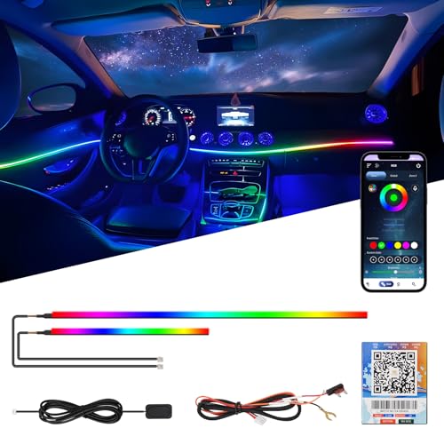 Upgraded Dreamcolor Acrylic Car Interior Lights RGB LED Strip Lights APP Control Zoned Control System 252 Color Modes DIY Fiber Optic Ambient Lighting Kits 2 in 1 Music Car Neon Lights
