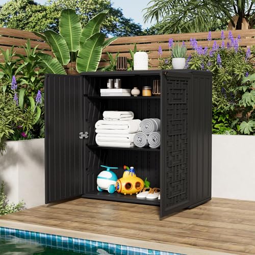 Outdoor Storage Cabinet Waterproof with Shelf (Black)