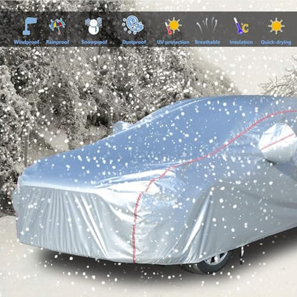 Car Cover Waterproof All Weather Fit For Tesla Model 3 Toyota Corolla 2000 (Silver-Red / 3XL：for Sedan(Lenght 170"190"))