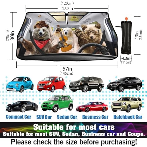 Funny Bear Car Window Shades Windshield Sun Shade Umbrella (57X31 Inch / Color-BEAR1)