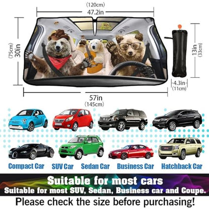 Funny Bear Car Window Shades Windshield Sun Shade Umbrella (57X31 Inch / Color-BEAR1)