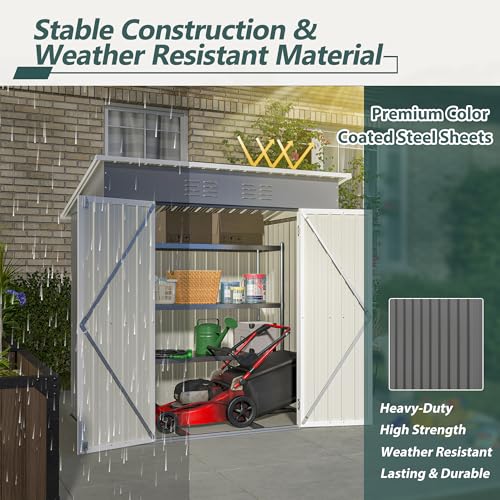 6x4 FT Outdoor Metal Storage Shed with Lockable Door & Floor Frame (Gray / 6x4 Ft)
