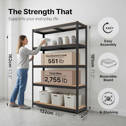 House Black 48.1" W 5 Tier Storage Shelves Garage Shelving 2EA (Black / 48.1"W x 16.5"D)