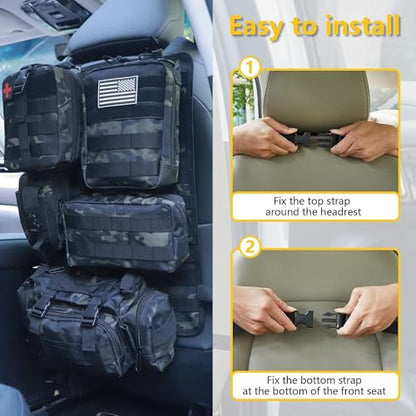 Universal Tactical Seat Back Organizer Vehicle Molle Panel Organizer Storage Bag with 5 Detachable Molle Pouch for All Vehicel Such as Jeep (A model-Black Camo)