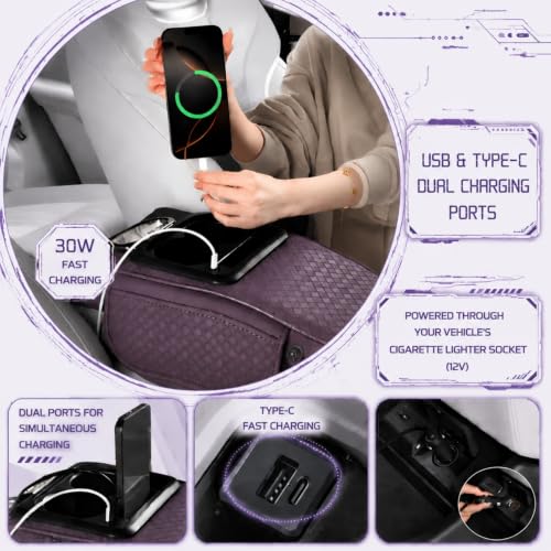 Car Center Console Armrest Cushion with USB& Type (Gray)