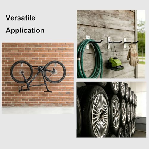 10 Inch Wall Mount Steel Tire Hooks (4 Pack – Black)