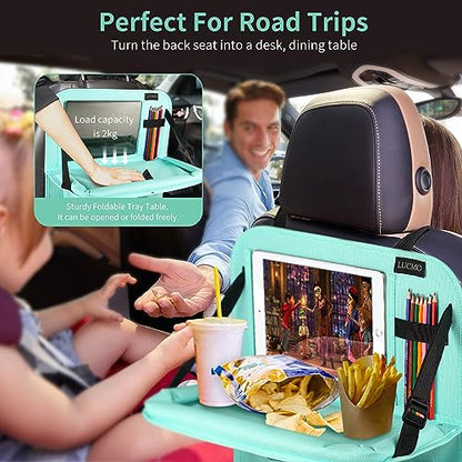 Car Backseat Organizer with Foldable Tablet Holder (Light Blue-3 / 2 Pack with Food Tray)