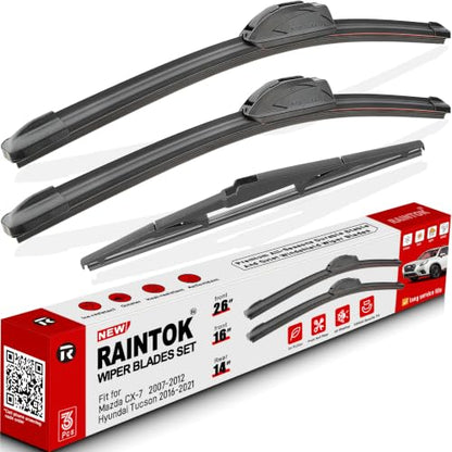 3 Pack Windshield Wiper Blade Replacement for Hyundai Tucson Mazda CX7 CX (26"/16"/14")