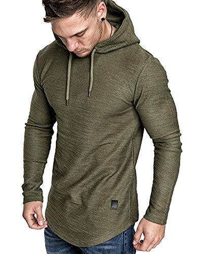 Mens Fashion Athletic Hoodies Sport Sweatshirt Solid Color Fleece Pullover Green XL (X-Large / Green)