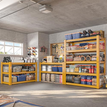 72''H Garage Shelving 3010 LBS Storage Shelves Adjustable Metal Shelving 5 Tier Metal Shelves for Storage Industrial Shelf for Kitchen Pantry Warehouse Basement 72" HX35.5 WX16 D (Yellow)