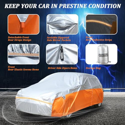 Car Cover for Automobiles (Silver-Orange / 2L：for Hatchback(Lenght 160"-170"))