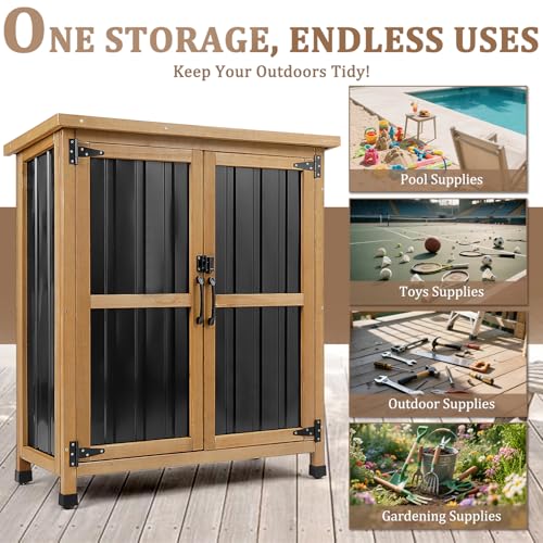Small Weatherproof Outdoor Storage Cabinet with Lockable Doors (Black / Small 32" x 13" x 40")
