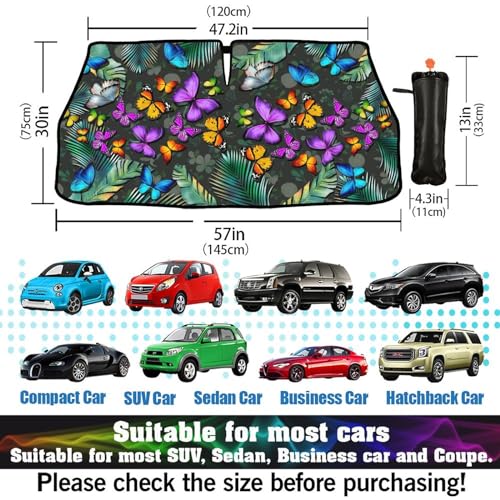 Tropical Butterfly Car Windshield Sunshade Umbrella Car Foldable Umbrella Sunshade for Front Window UV Reflector Auto Windshield Umbrella Sun Shades Cover for Most Vehicles 57'' X 30'' (57'' X 30'' / style-AB25)