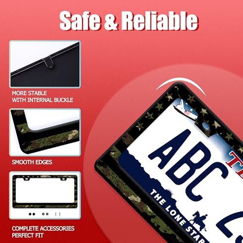 Camo American Flag License Plate Frame Stainless Steel US License Holder (Camo and American Flag)