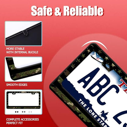 Camo American Flag License Plate Frame Stainless Steel US License Holder (Camo and American Flag)
