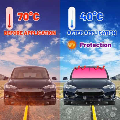 Colorful Car Windshield Sunshade Umbrella Sun Shade Umbrella for Car Foldable Windshield Umbrella Block UV Rays Heat Keep Vehicle Cool for Cars SUV 57"x30" (red)