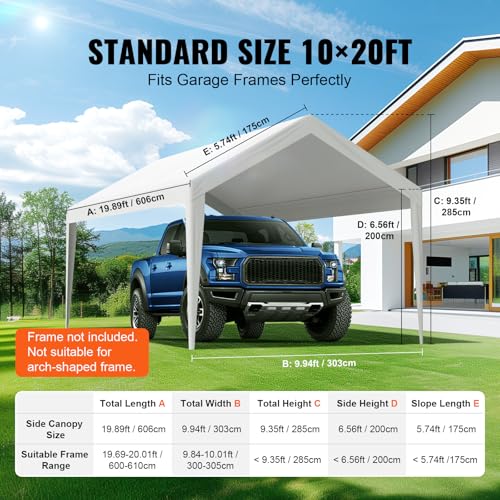 Carport Replacement Canopy Cover 10 x 20 ft (White / 10x20ft)