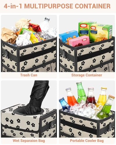 Car Trash Can with Lid (3 Gallons / Black Flower)