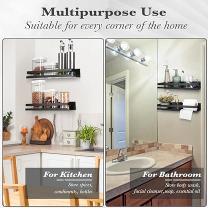 2 Pieces Stainless Steel Shelf Bathroom Shower Floating Shelves Wall Mounted Shower Caddy Basket Shelf Storage Organizer Shelves for Bathroom (11.81 Inch/ 30 cm / Black)