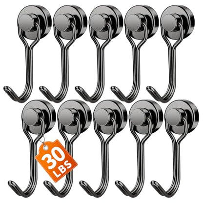 10 Pack Black Magnetic Hooks (Black / 0.63in)