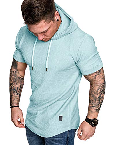 Mens Fashion Hoodies Sport Pullover Solid Color Shirt Workout Lightweight Tops Sky Blue X (X-Large / Sky Blue1)