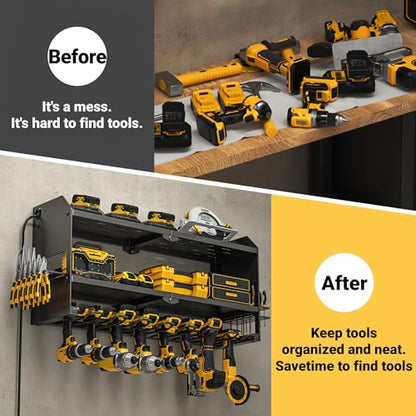 Power Tool Organizer with Charging Station Wall Mount (with Power Strip / Black)