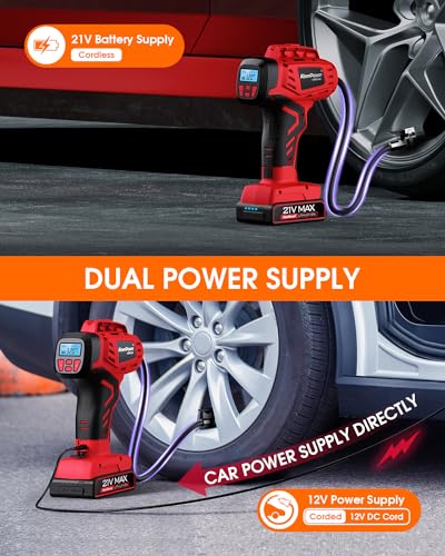 Digital Cordless Tire Inflator Portable Air Compressor Automatic 160PSI w (Red)