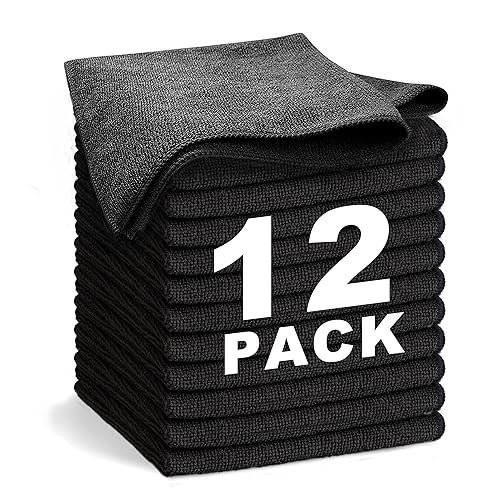 Black Microfiber Cleaning Cloth 13"x13" (12-Pack (13"x13"） / Black)