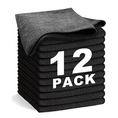 Black Microfiber Cleaning Cloth 13"x13" (12-Pack (13"x13"） / Black)