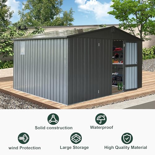 Domi Outdoor Storage Shed 11' x 9' (11' x 9' Gable Roof / Dark Gray)