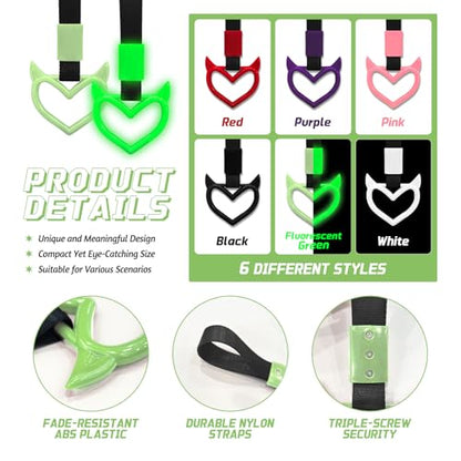 2 Pcs Devil Heart Shaped Car Handle Strap (Luminous Green)