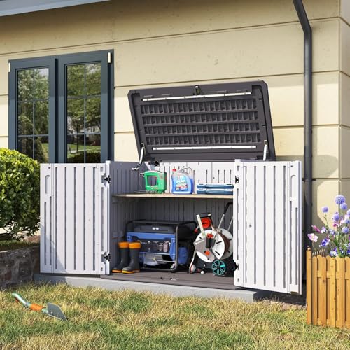 Outdoor Storage Cabinet 35 Cu.Ft Outdoor Trash Can Storage Shed (White / 35 Cu.Ft)