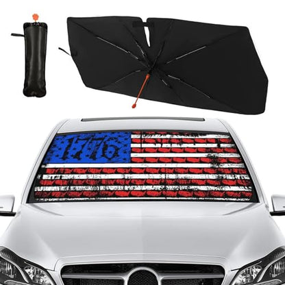 American USA Flag Car Windshield Sunshade Umbrella USA Flag Sun Shade for Car Windshield Umbrella Upgraded Sunshades Blocks UV & Heat Front Window Shades for SUV Sedan Auto (One Size / Style20)