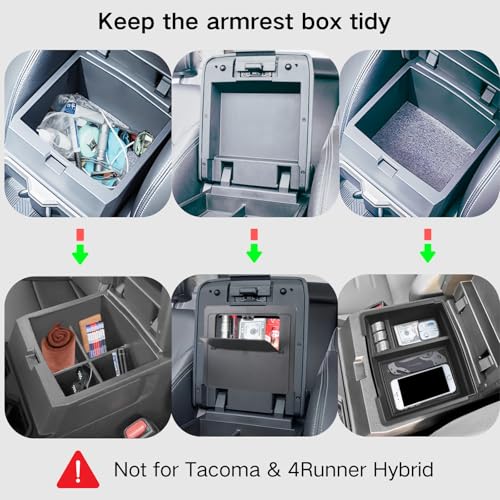 3PCS Center Console Organizer Compatible with Toyota Tacoma 2026 2025 2024 Accessories Middle Console Organizer Interior Armrest Insert Tray Hidden Storage Box Secret Compartment (Black 3PCS)