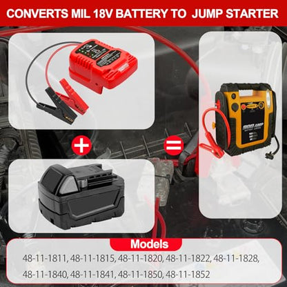 12V Jump Starter Adapter Compatible with Milwaukee 18V Batteries (Red-1PACK)