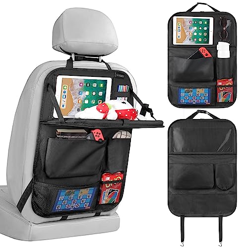 Car Backseat Organizer with Foldable Tablet Holder (Black-2 / 1 Pack with Food Tray)
