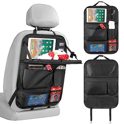 Car Backseat Organizer with Foldable Tablet Holder (Black-2 / 1 Pack with Food Tray)