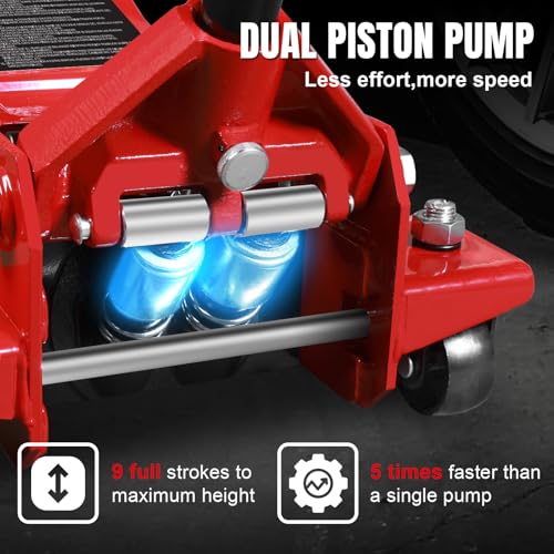 4 Ton Floor Jack Hydraulic Low Profile Floor Jack with Dual Piston Quick Lift Pump (4 Ton Dual Piston / Red)