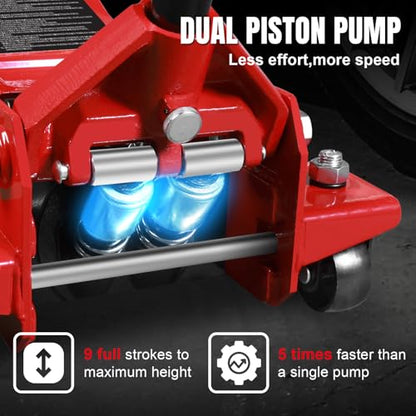 4 Ton Floor Jack Hydraulic Low Profile Floor Jack with Dual Piston Quick Lift Pump (4 Ton Dual Piston / Red)
