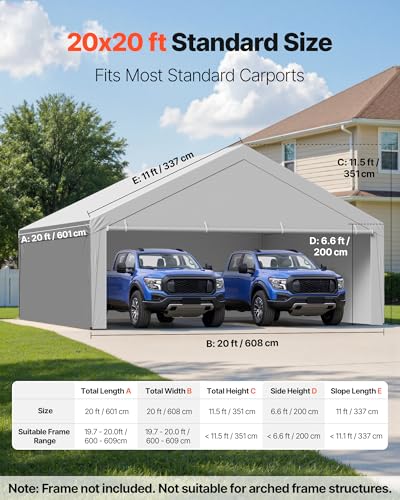 Carport Replacement Canopy Cover (Gray / 20x20ft)