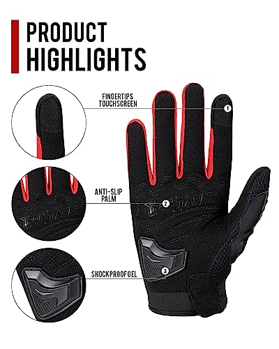 Motorcycle Gloves Touch Screen for Men Women Padding Hard Knuckle Cycling Motorbike ATV Hiking Riding Climbing Glove (X-Large / Carbon-Red)