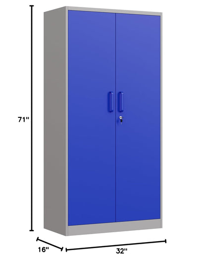 Metal Garage Storage Cabinets with Lock Door and Adjustable Shelves (Grey Blue / 71 X 32 X 16 In(H X W X D))