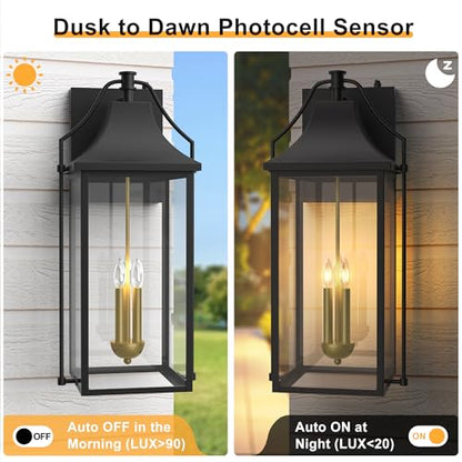 25IN Dusk to Dawn Outdoor Light (Black(with Gold Base) / 25-inch 3-e12 Base)