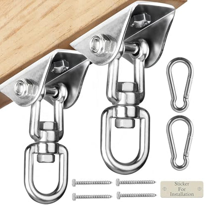 Heavy Duty Swing Hangers for Wooden Sets 2000 LB Capacity Hammock Hanger 360 Swivel Stainless Steel Swing Hardware Accessories 2 Packs for Porch Playground Yoga Heavy Bag (Silver / 2 Packs)