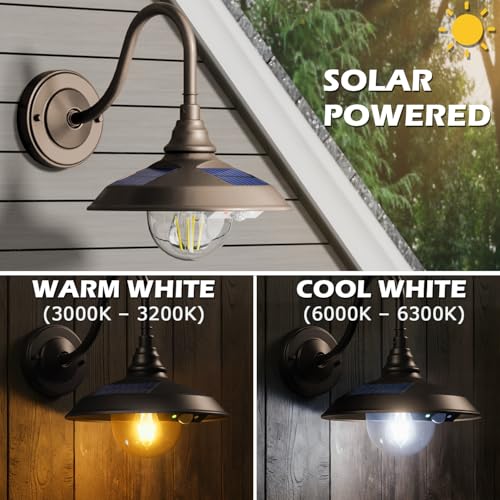 Solar Barn Light Outdoor Aluminum 3 Modes Remote (Dark Bronze / 2 Pack)