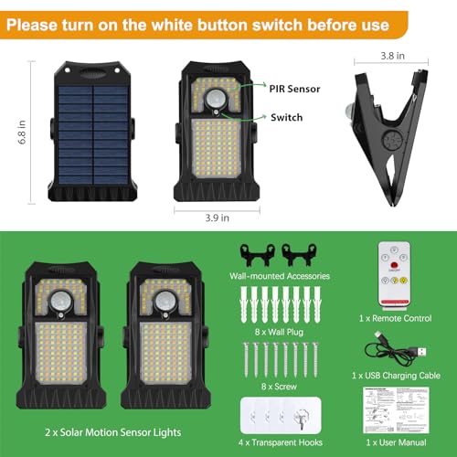 118Leds Solar Lights Outdoor Clip Motion Sensor Lights Security Light 3 Modes (118LEDs)