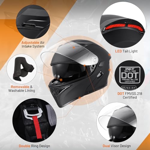 DOT Motorcycle Full Face Helmet (Matte Black-Led / XX-Large)