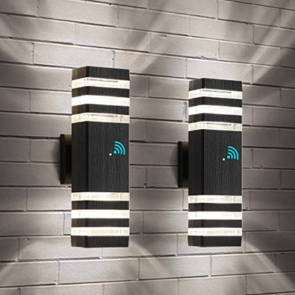 2 Pack Dusk to Dawn Outdoor Wall Lights Modern Black Exterior Light Fixture (Black / 3 Layer - 15 Inch)