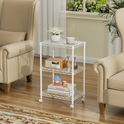 3 Small Wire Shelves Kitchen Pantry Close Home Organizers and Storage Bathroom Shelf Laundry Room Organization Adjustable Book Metal Garage Shelving Unit (White / 3-Tier 11.8"D X 17.3"W X 30.7"H)